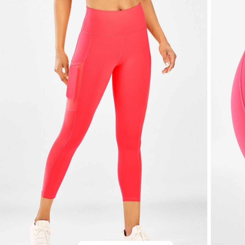 Fabletics Mila Coral Capri Leggings, size small with sheer pockets